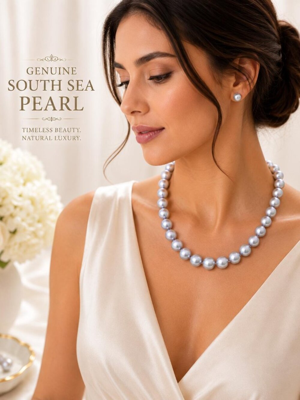 South Sea Pearl Necklace 12-13mm Silver Gray Lavender Pearls From Philippines
